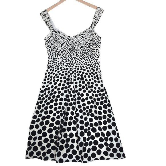 Ann Taylor Polka Dot Dress Size 6 Preppy Fit & Flare Ruched Bust Academia Twee - Picture 1 of 6